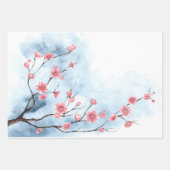 ピンクパープルブルーフローラ水彩誕生日彼女 ラッピングペーパーシート (正面2)