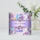 ピンクパープルブルーフローラ誕生日パーティーイメージ 招待状 (スタンド正面)