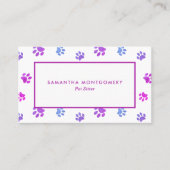 ピンクパープルブルーポープリントパターンペットシッター 名刺 (正面)