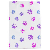 ピンクパープルブルーポープリントパターン ミディアムペーパーバッグ (正面)