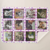 ピンクパープルブルーポープリントペットフォトコラージュ シェルパブランケット (正面(横))