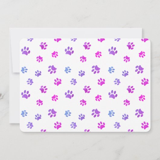 ピンクパープルブルーポープリントペットフォト誕生日 招待状 (裏面)