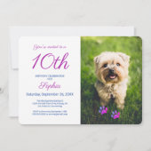 ピンクパープルブルーポープリントペットフォト誕生日 招待状 (正面)