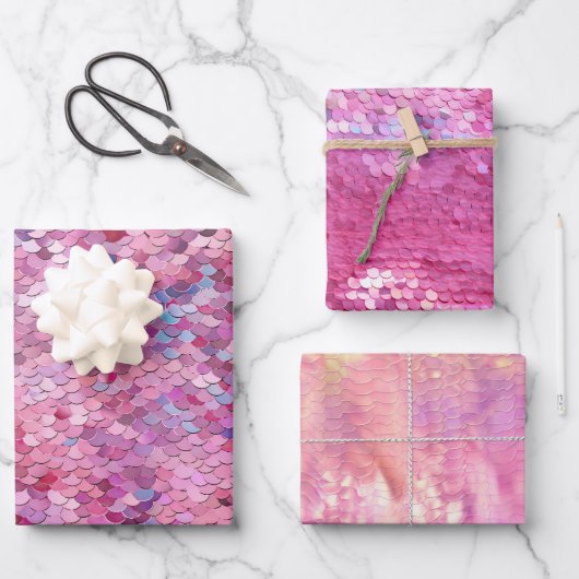 ピンクパープルブルーマーメイド ラッピングペーパーシート (正面)