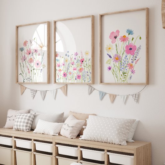 ピンクパープルブルーワイルドフラワーズ子供部屋