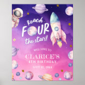 ピンクパープルプラネット宇宙ガールズ誕生ウェルカムサイン ポスター (正面)