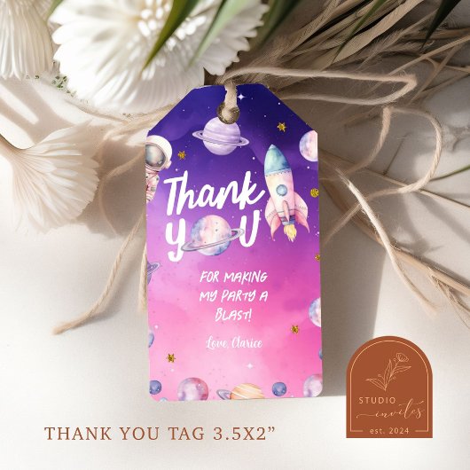 ピンクパープルプラネット宇宙ガールズ誕生日ギフトラベル ギフトタグ