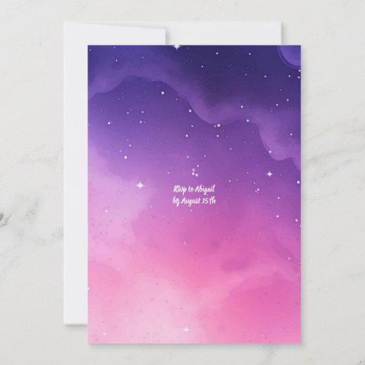 ピンクパープルプラネット宇宙ガールズ・ファースト誕生日 招待状 (裏面)