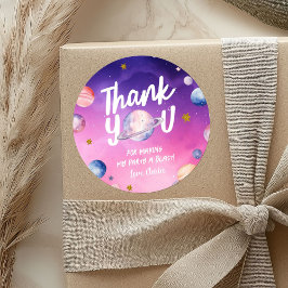 ピンクパープルプラネット誕生日サンキューステッカー ラウンドシール