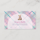 ピンクパープルプリッドテディベアおむつラッフルチケット エンクロージャーカード (正面)