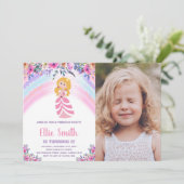 ピンクパープルプリンセス誕生日招待状w写真 招待状 (スタンド正面)