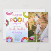 ピンクパープルプール誕生日招待状と写真 招待状 (正面)