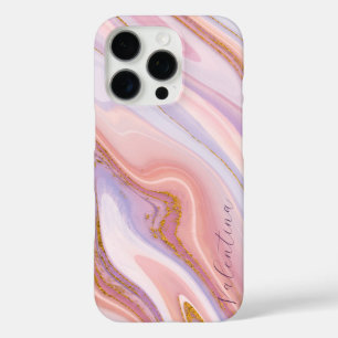 ピンクパープルベリーマーブル金ゴールドグリッターカスタマイズ iPhone 16 PROケース