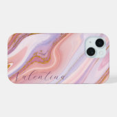 ピンクパープルベリーマーブル金ゴールドグリッターカスタマイズ iPhone 15ケース (裏面横)