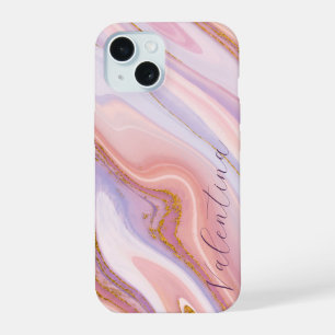 ピンクパープルベリーマーブル金ゴールドグリッターカスタマイズ iPhone 15ケース