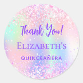 ピンクパープルホログラフィックキンセアニェラありがとう ラウンドシール (正面)