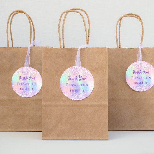 ピンクパープルホログラフィックスウィート16ありがとう ラウンドシール