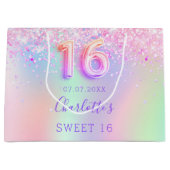 ピンクパープルホログラフィックスウィート16 ラージペーパーバッグ (正面)