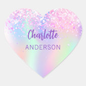 ピンクパープルホログラフィックネームスクール ハートシール (正面)