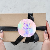 ピンクパープルホログラフィックハグキス誕生日 ラウンドシール