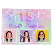 ピンクパープルホログラフィックフォトキンセアニェラ ラージペーパーバッグ (裏面)