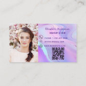 ピンクパープルホログラフィックフォトqrコード 名刺 (裏面)