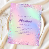 ピンクパープルホログラフィック予算誕生日の招待状
