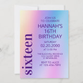 ピンクパープルホログラフィック誕生日 招待状 (正面)