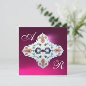 ピンクパープルホワイトダマスクモノグラムアメジスト明るい赤紫色 招待状 (スタンド正面)