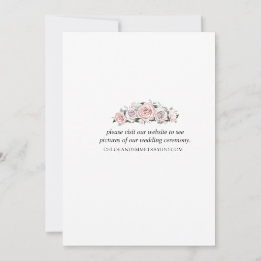 ピンクパープルホワイトフローラたった今結婚しました駆け落ち 案内状 (裏面)