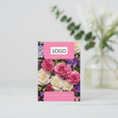 ピンクパープルホワイトローズジュエリーディスプレイカード 名刺 (スタンド正面)