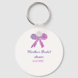 ピンクパープルボウ輝くグリッターブライダルシャワー名 キーホルダー