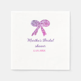 ピンクパープルボウ輝くグリッターブライダルシャワー名 スタンダードカクテルナプキン
