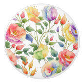 ピンクパープルボタニカルフローラバラ セラミックノブ (正面)