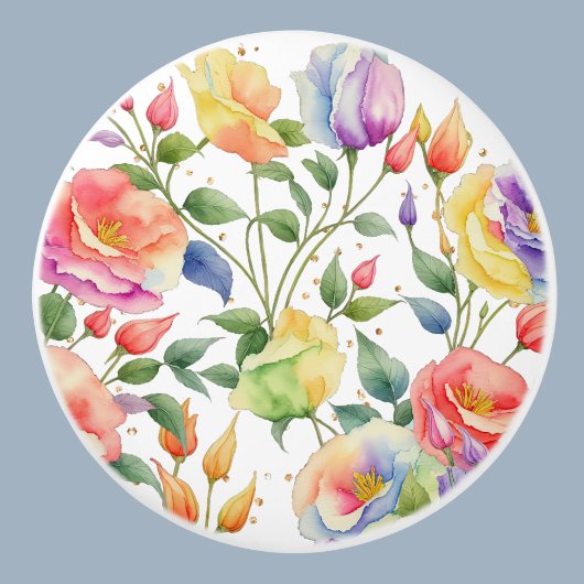 ピンクパープルボタニカルフローラバラ セラミックノブ