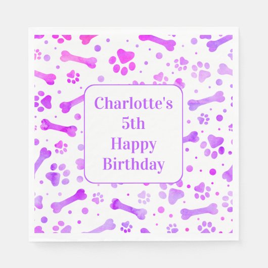 ピンクパープルポープリントバースデーパーソナライズされたタパーティー スタンダードランチョンナプキン (正面)