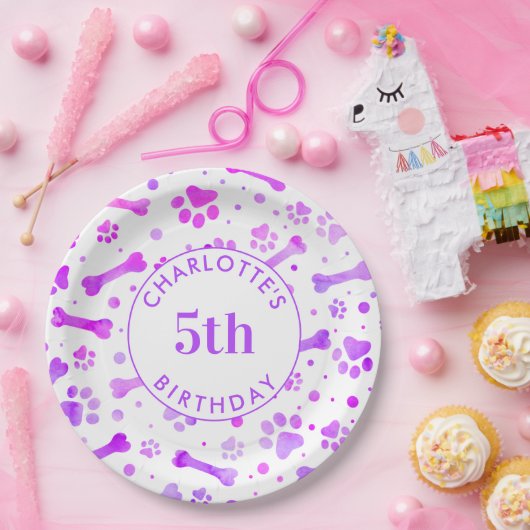 ピンクパープルポープリントパーソナライズされた誕生日 ペーパープレート (パーティー)