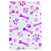 ピンクパープルポー印刷水彩誕生日 ミディアムペーパーバッグ (裏面)