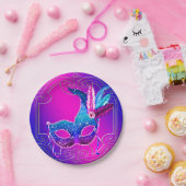 ピンクパープルマスカレードパーティー ペーパープレート (パーティー)