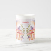 ピンクパープルマッシュルームかわいい秋名 ボーンチャイナマグカップ (正面)