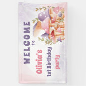 ピンクパープルマッシュルーム秋1stバースデーバナー 横断幕 (縦)