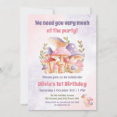 ピンクパープルマッシュルーム秋1st誕生日招待状 招待状 (正面)