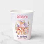 ピンクパープルマッシュルーム秋1st誕生日紙カップ 紙コップ (裏面)