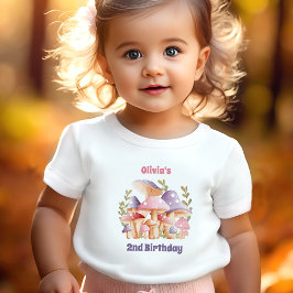 ピンクパープルマッシュルーム秋2ndバースデーガール トドラーTシャツ