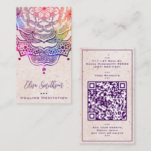 ピンクパープルマンダラヨガ霊気癒し瞑想 名刺 (正面/裏面)