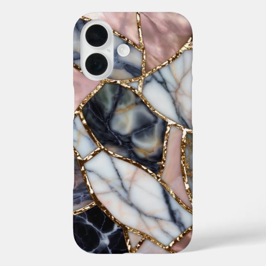 ピンクパープルマーブル破片スマホケース ゴールド 抽象的 Case-Mate iPhoneケース (裏面)