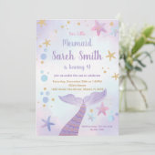 ピンクパープルマーメイドテール誕生日招待状 招待状 (スタンド正面)