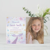 ピンクパープルマーメイドテール誕生日（写真あり） 招待状 (スタンド正面)