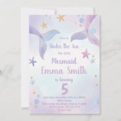 ピンクパープルマーメイド誕生日招待状 招待状 (正面)