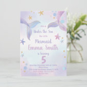 ピンクパープルマーメイド誕生日招待状 招待状 (スタンド正面)